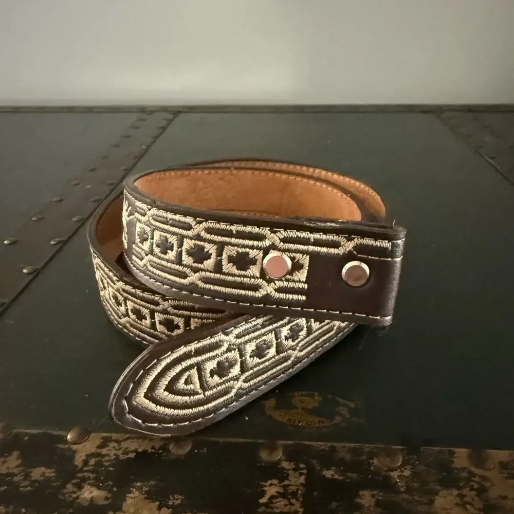 YAC Western Cowboy Belt Embroidered  No Buckle Leather Genuine Made In Mexico